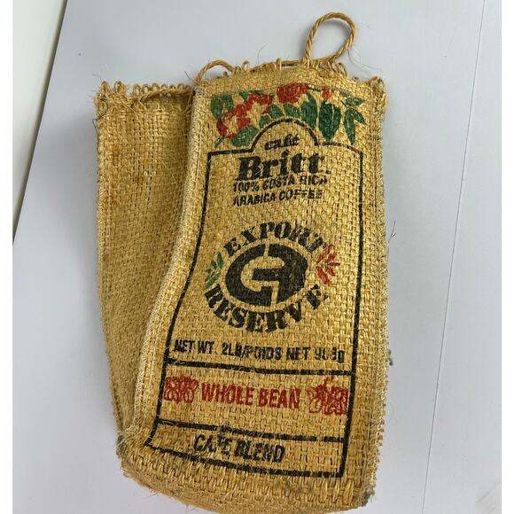 CAFE BRITT Costa Rica Arabica COFFEE BURLAP BAG SACK 2 Pound Bag - Picture 9 of 16